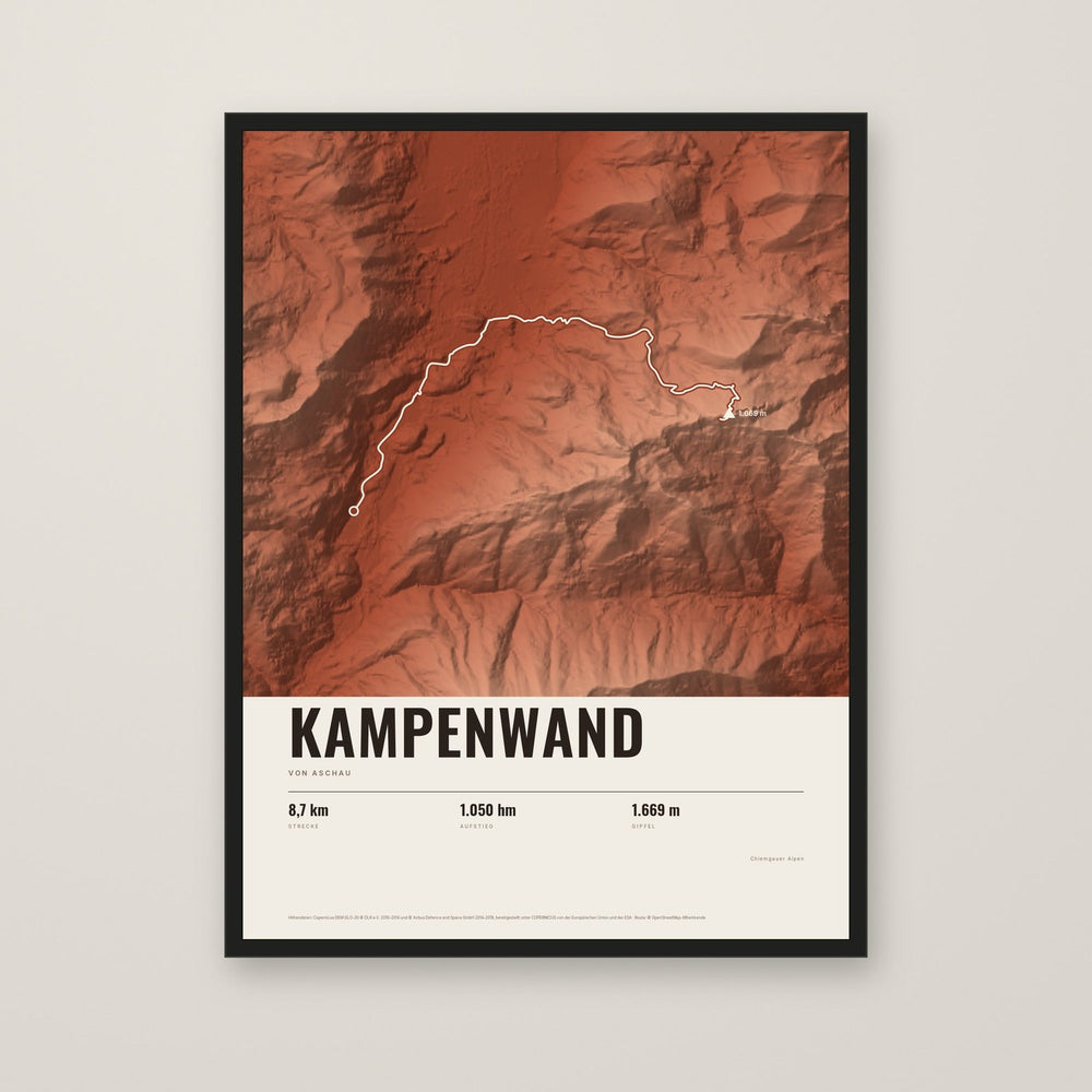 Reliefposter Kampenwand im Stil Terra mit schwarzem Rahmen