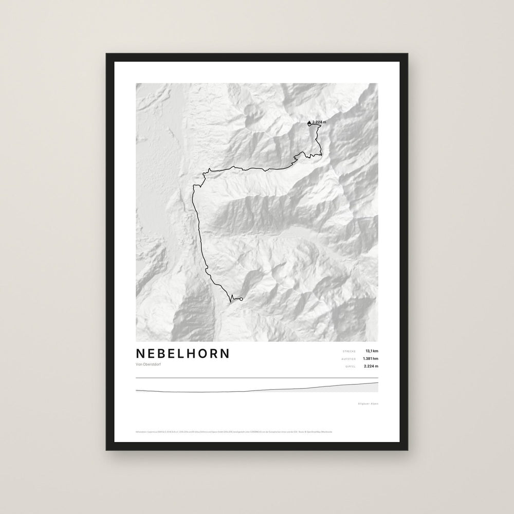 Reliefposter Nebelhorn im Stil Minimal mit schwarzem Rahmen