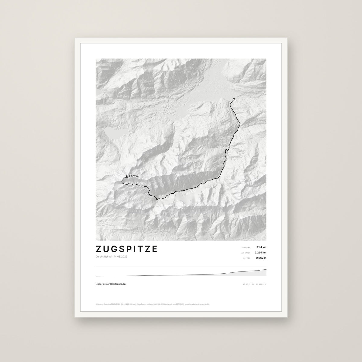 Tourposter im Stil Minimal, weißer Rahmen