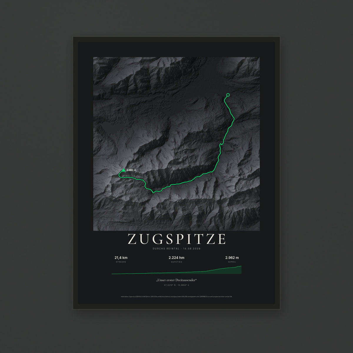 Tourposter im Stil Nacht, schwarzer Rahmen