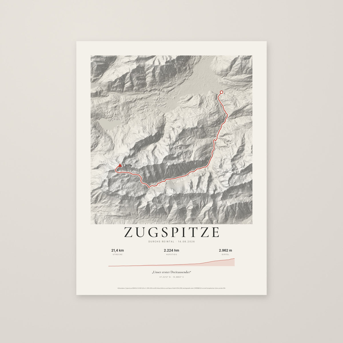 Tourposter Zugspitze im Stil Papier, ohne Rahmen