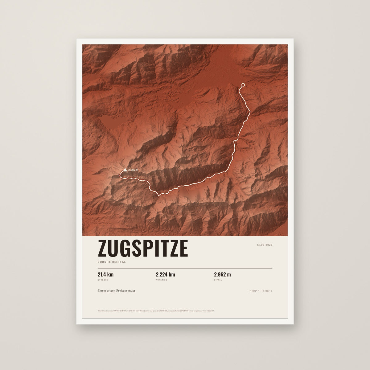 Tourposter im Stil Terra, weißer Rahmen
